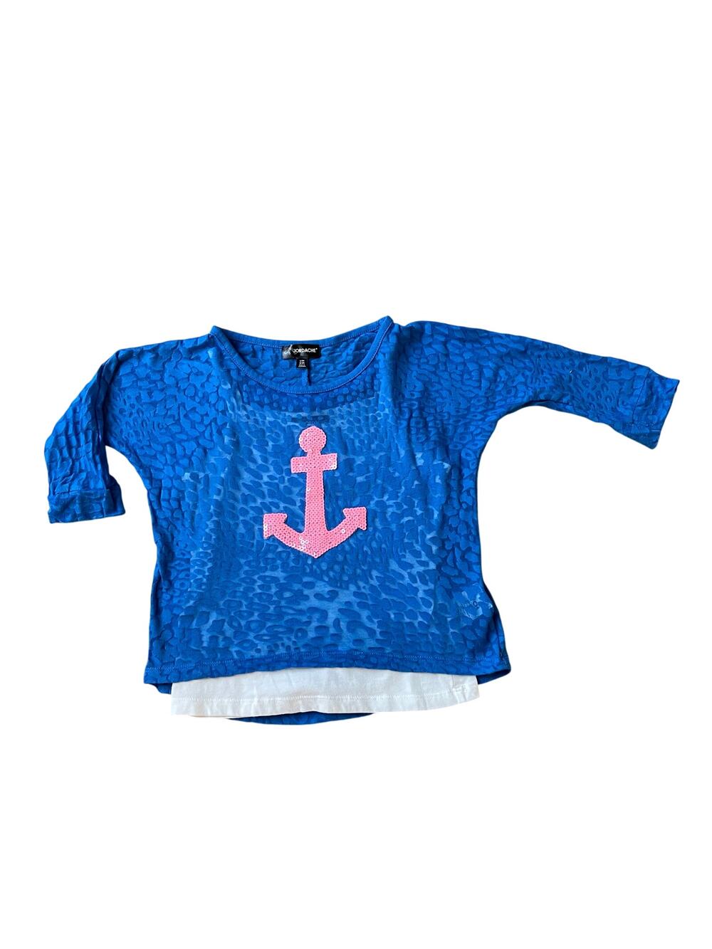 Girls 6/6X Jordache Blue 3/4 Sleeve Top Pink Sequin Anchor White Tank Top Set